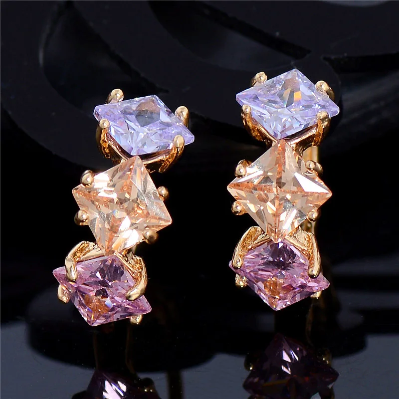 

QCOOLJLY Gold Color elegant hoop Earrings for women jewelry 2019 new fashion Square CZ cubic zirconia crystal earring brincos