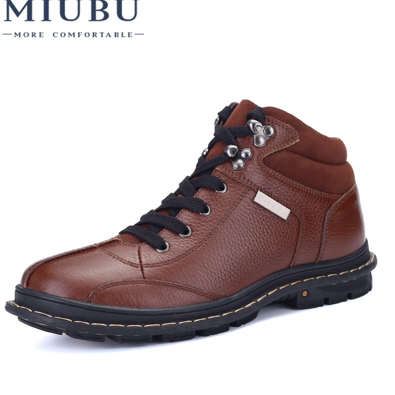 

MIUBU 100% Genuine Leather Men Ankle Boots Winter High Top Men Snow Boots Keep Warm Flats Boots Men Winter Shoes Big Size 47