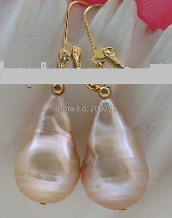 

free shipping 00273 Genuine Natural Pink Reborn Keshi Pearl Earrings