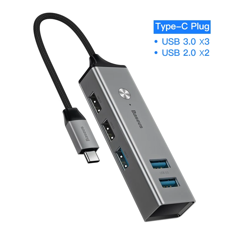 Baseus 5 портов USB C концентратор до 3,0 usb type C для MacBook Pro type C концентратор 3,0 usb-хаб для DELL ThinkPad ASUS светодиодный Micro usb-хаб - Цвет: Type C Plug