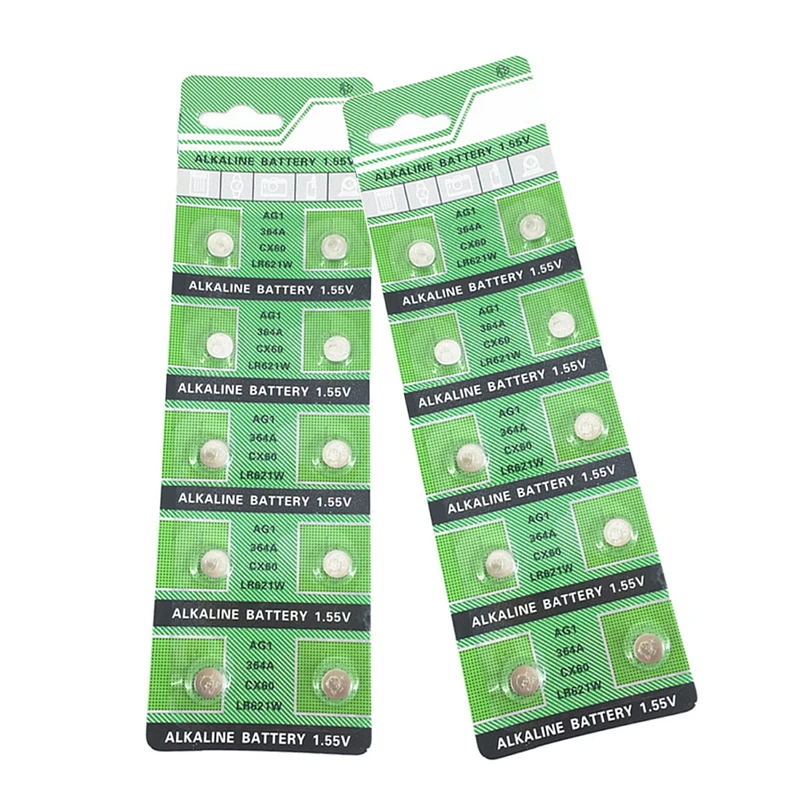 200Pcs/lot=20cards AG1 Alkaline Cell Batteries AG1 364 364A Cx60 LR621W 1.55V Alkaline Coin Cell Button Batteries For Watch Toys