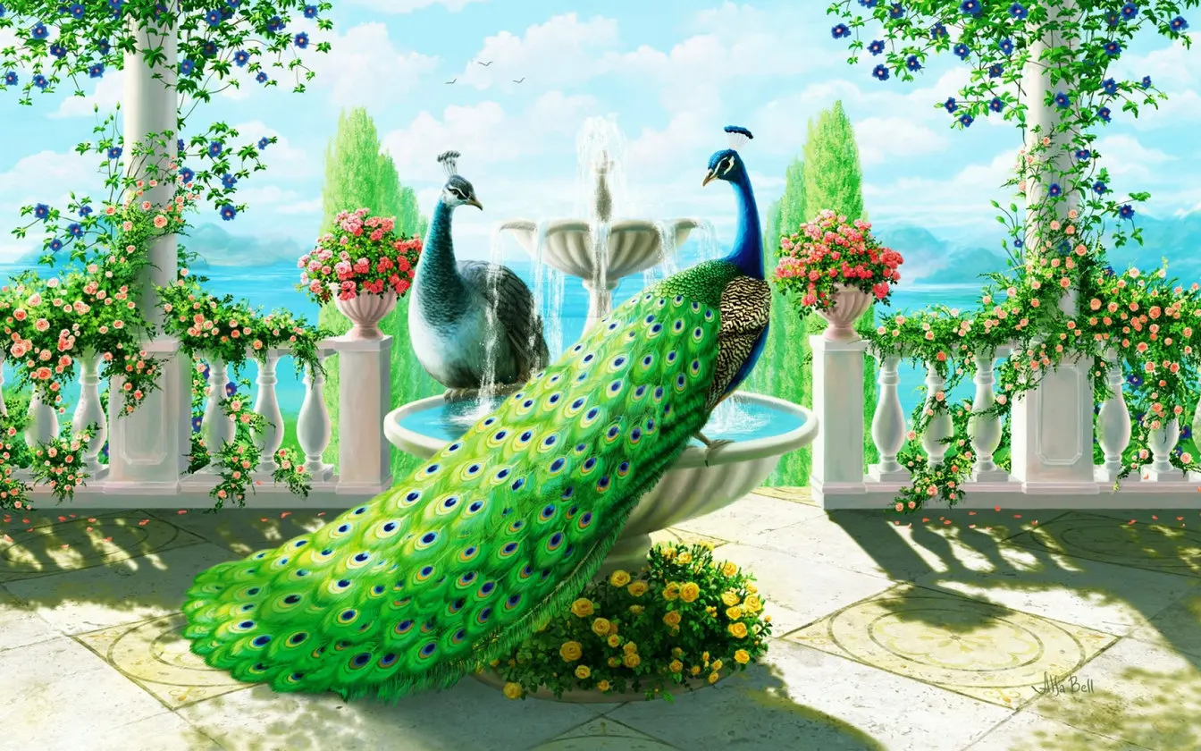

animal peacock greek column Garden flower leaves photography backgrounds Computer print children kids backdrops