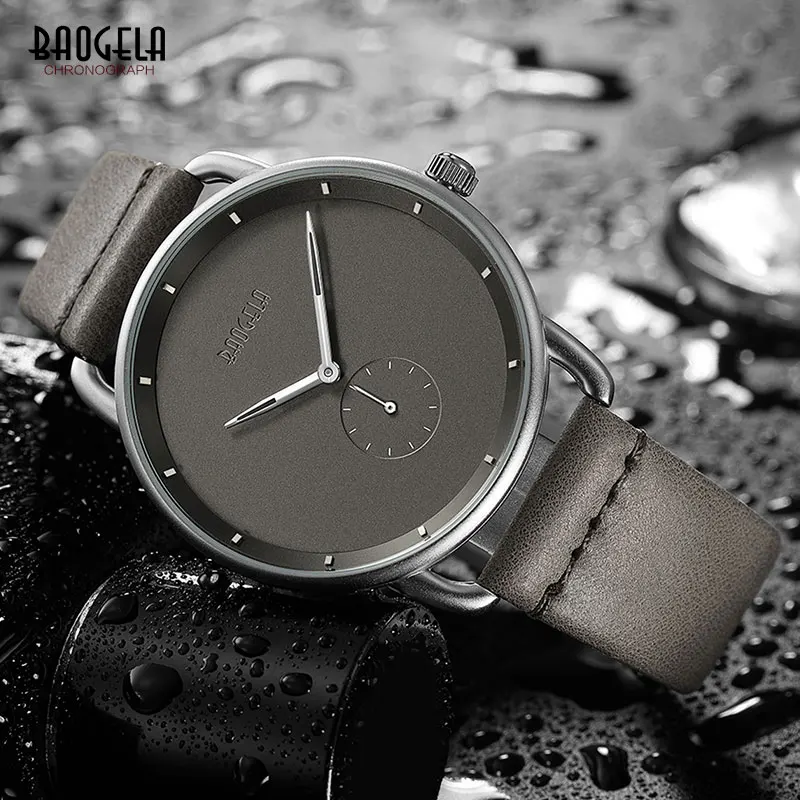 Новый Baogela Модные Простые кварцевые часы для мужчин ультра тонкий Аналоговый наручные часы Человек Кожаный ремешок водонепроница