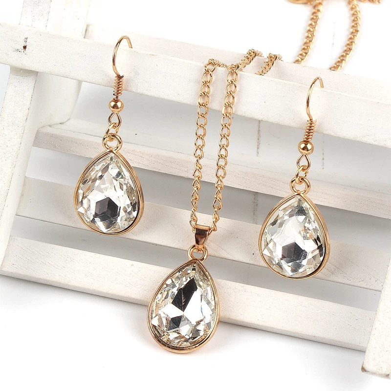 

1 set Rose Gold Water drop Pendant Necklace & earrings Fashion Jewelry white