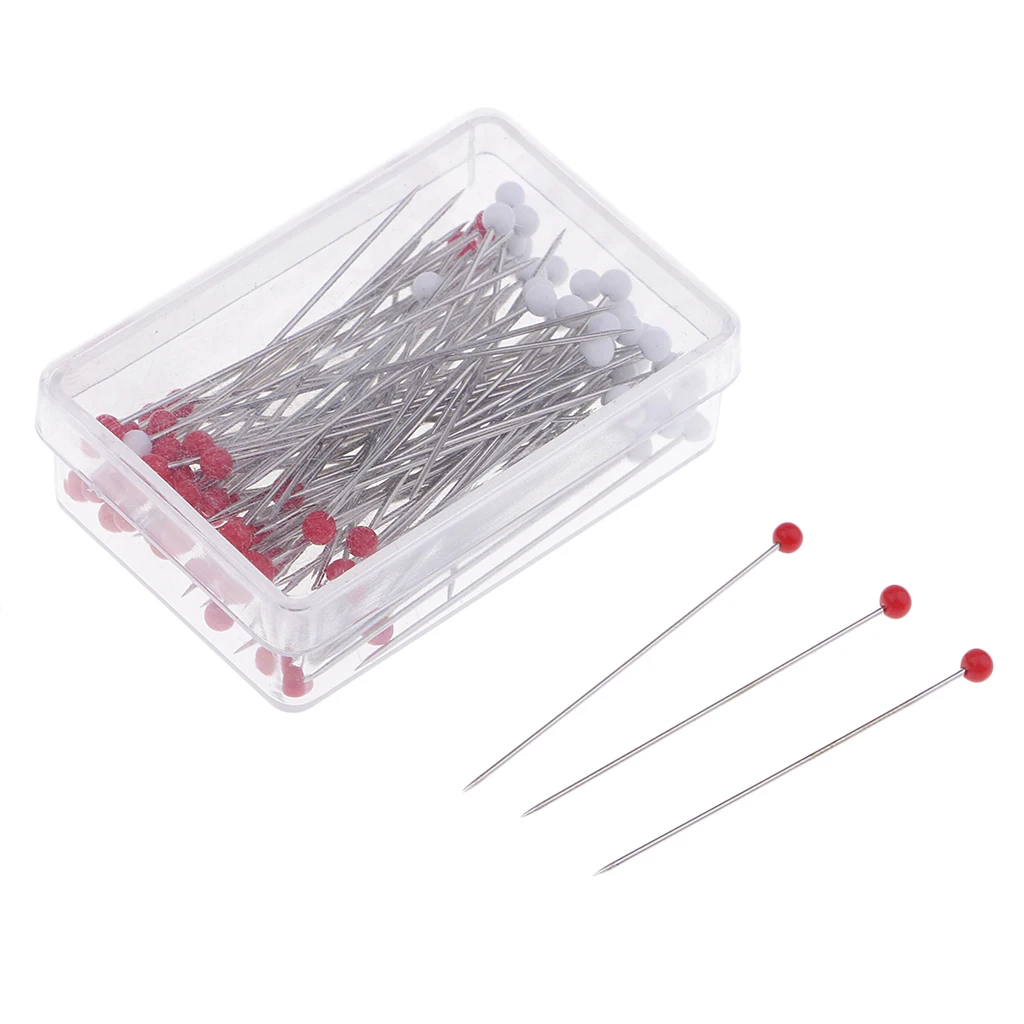 100 Piece Red White Sewing Pins Ball Glass Head Pins Straight Quilting Pins For Dressmaker Jewelry Making Decoration with Box
