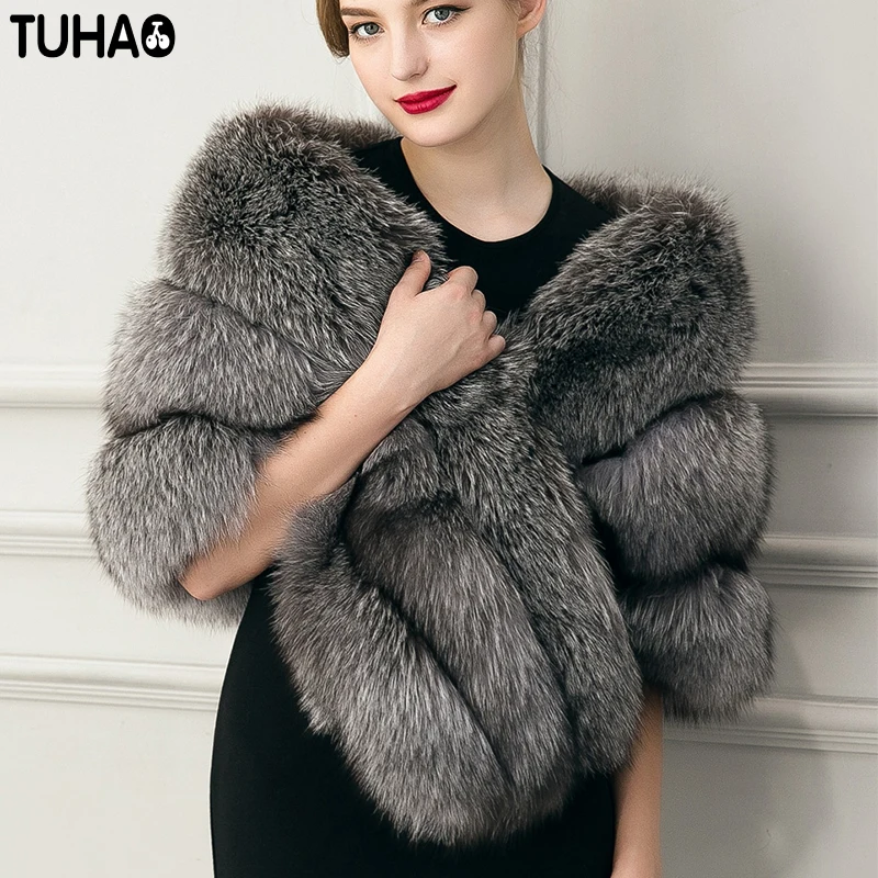 2018 winter vintage women Faux fur coat Women Warm Faux Fox Fur Coat Fur Jacket Outerwear Fox
