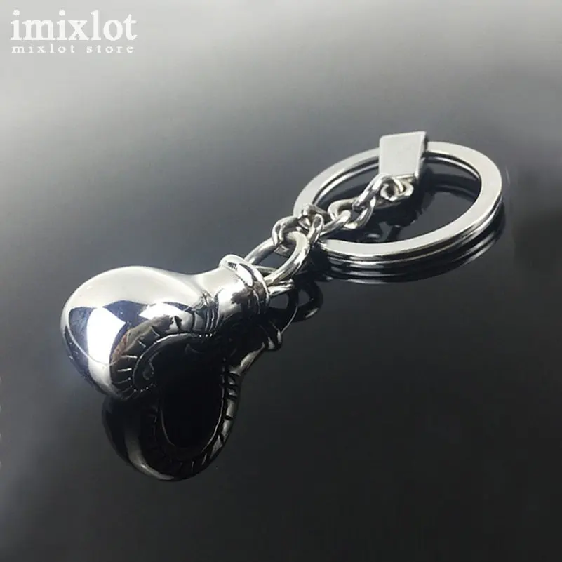 10 Pcs Boxing Gloves Keychains Metal Keyring Car Key Holder Silver