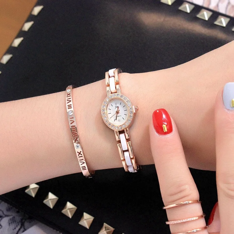 

2018 Jw Brand Casual Oval Dial Luxury Clock Lady Delicate Rhinestone Bracelet Stainless Steel Crystal Quartz Watch Relojes Mujer