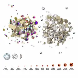 Стразы для ногтей смешанного размера 2058 NOHF Кристалл & AB сверкающие без горячей фиксации плоские задние 3d дизайн ногтей Pixie блестящие
