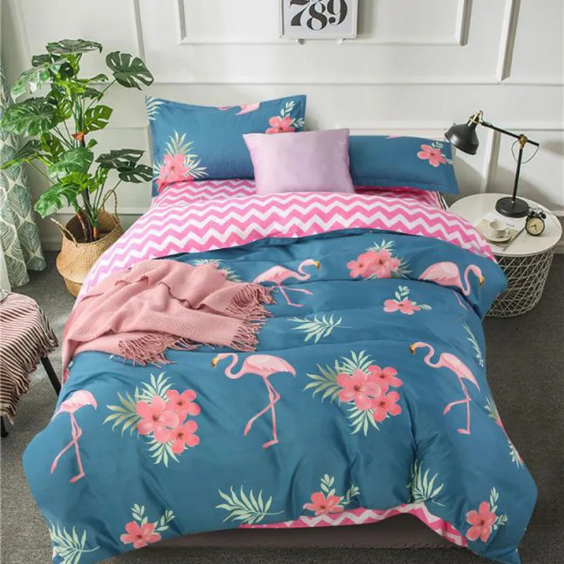 2019 1 مجموعة فلامنغو نمط جودة لغرفة النوم الديكور ملاءات السرير زهرة المطبوعة الفراش مجموعات القطن غطاء بياضات سادات