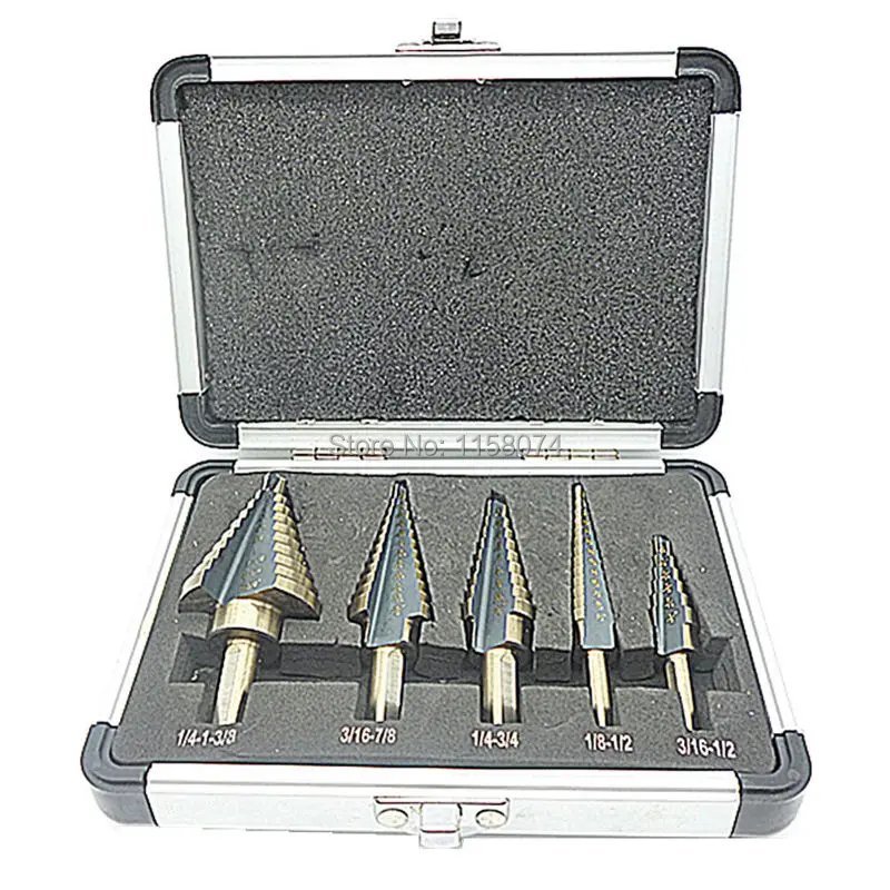 COBALT MULTIPLE HOLE STEP DRILL BIT SET Plus one Aluminum Case