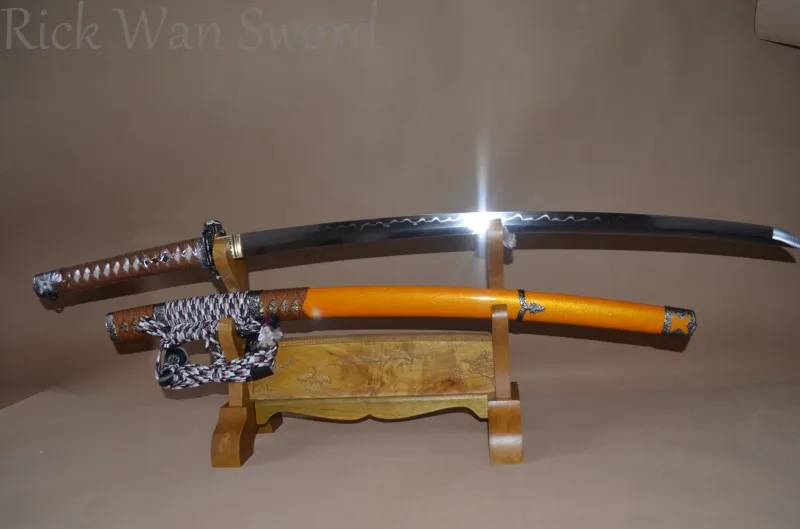 Full Tang Hand Forged Katana 1095 Carbon Steel Clay Tempered Samurai Sword Tachi Sharp Edge Real Weapon Fuctional Orange Saya |