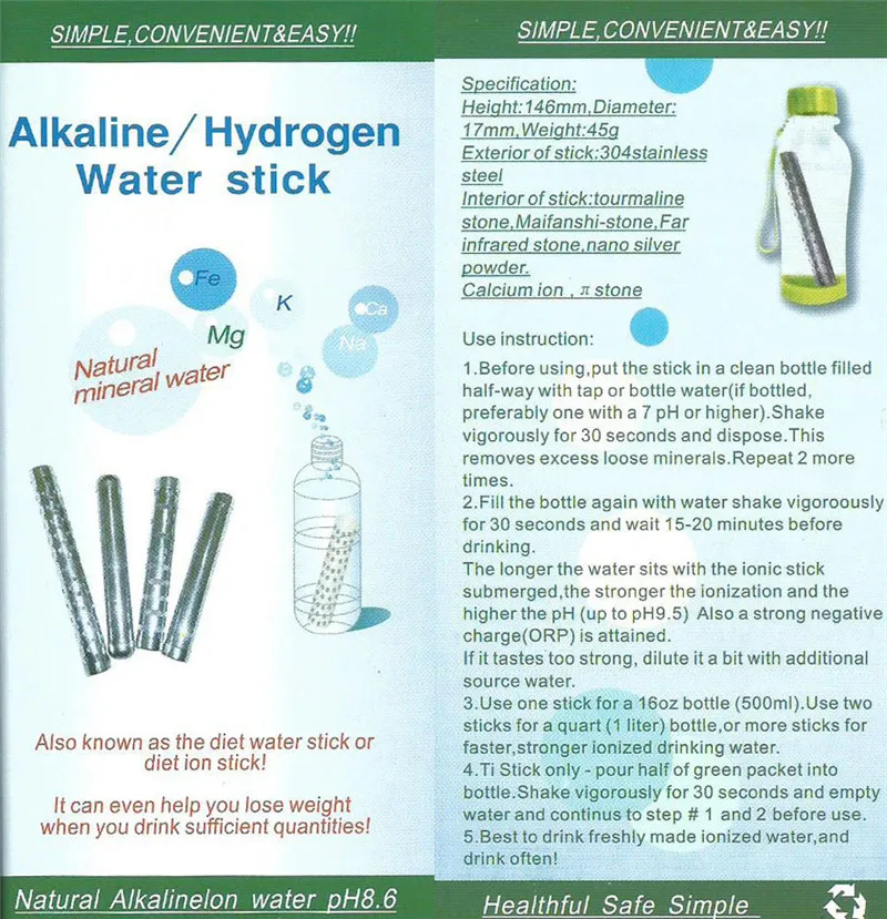 Вода питьевая забота о здоровье 3 шт. щелочная вода палочка отрицательный ион водорода ионизатор PH минералы палочка Очиститель фильтр лечение