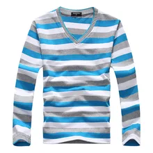 Marke Neue Kleidung männer V-ausschnitt Gestreiften Pullover Pullover Männer Langarm Multi farbe Gestrickte Pullover Männlichen Baumwolle Shirts Stricken