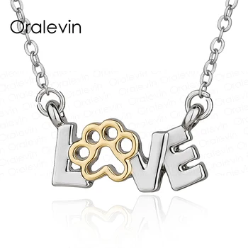 

Two Tone Puppy Dog Pet PawPrint Love Pendant Chain Necklace for Girls 18" ,20Pcs/Lot, #LN1361