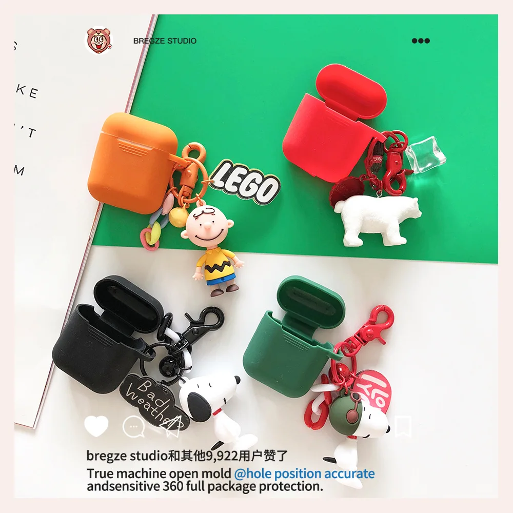 

For Airpods Cases Charlie Brown Cartoon Doll keychain Earphone Case For Apple Airpods Headset Box Accessories Silicone Cover