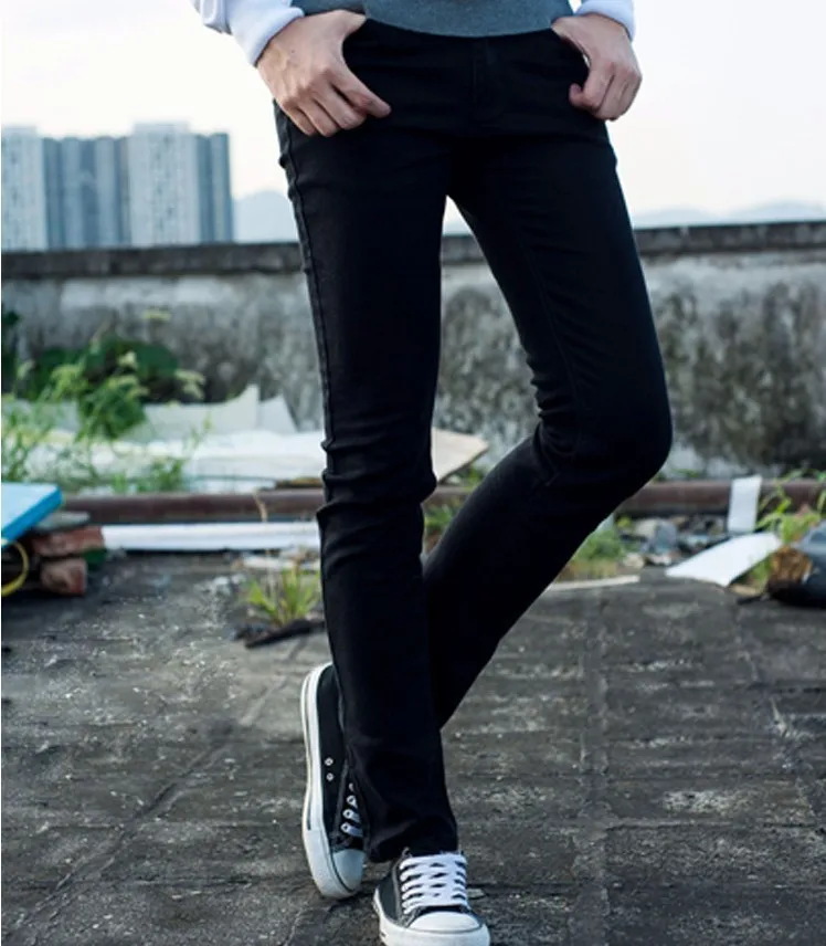 Бесплатная доставка 100% хлопок Лидер продаж Мода растянуть ноги черные брюки-Карандаш мужские джинсы Slim fit Брюки мужские облегающие узкие