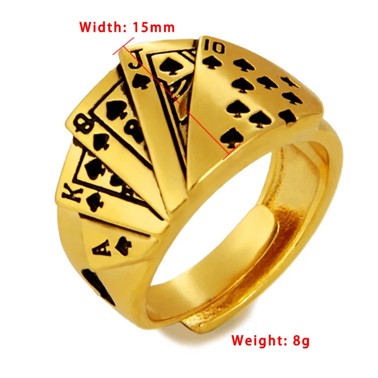 New No Fade 24k Sand Gold Rings for Men Personality Poker Designer Open Rings India Jewelry