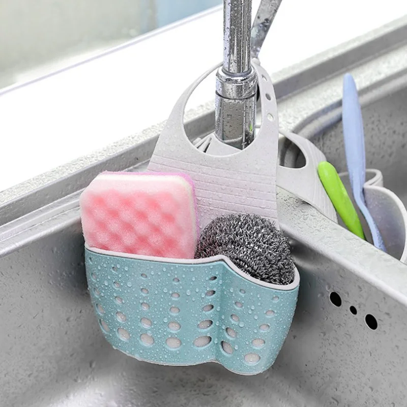 

Kitchen Sink Drain Rack Sponge Storage Hanging Box Wheat Double-layer Adjustable Snap-on Rack Creative Faucet Storage Basket