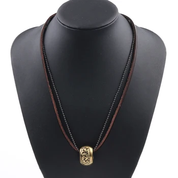 

Vintage Punk Genuine Cow Leather Pendant Necklace R ing Circle Pendant Brown Black Rope Chain Charm Gift for Men and Women 20Pcs