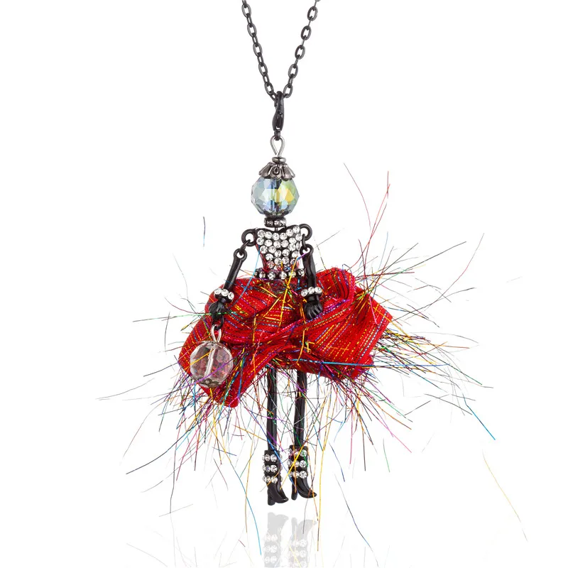Стразы, меховое платье, Череп, голова куклы, ожерелье, черная длинная цепочка, чокер, ожерелье для женщин, Хэллоуин, макси ювелирные изделия - Окраска металла: red