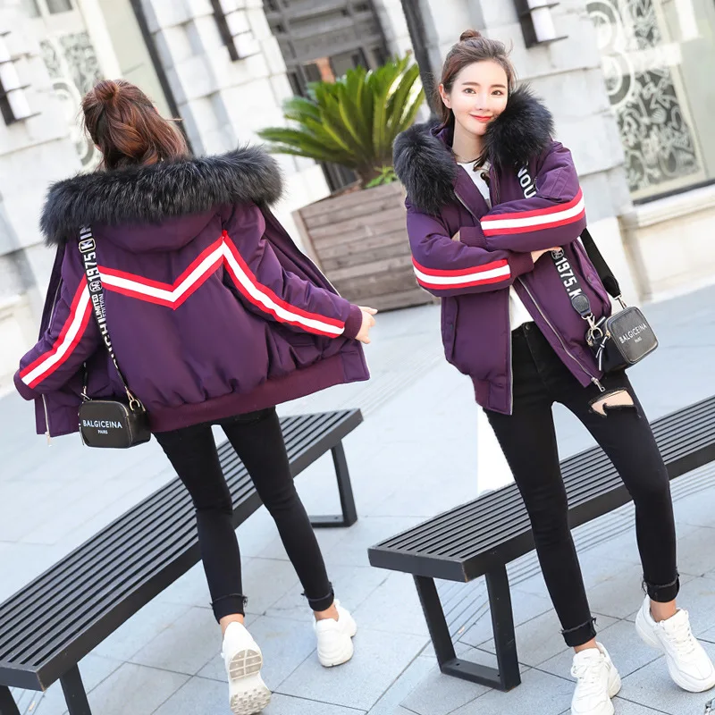 2018 New Women's Winter Cotton Jacket Large Fur Collar Hooded Short Suit Large Size Warm Cotton Coat Tq065 Coats