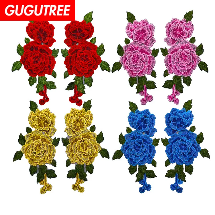 

GUGUTREE embroidery big rose patches flower patches badges applique patches for clothing ZM-135