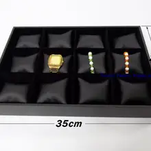 Горячий дисплей идеи ювелирных изделий браслет часы Дисплей лоток черный кожзам ювелирные изделия Дисплей Чехол Держатель 35*22*5 см