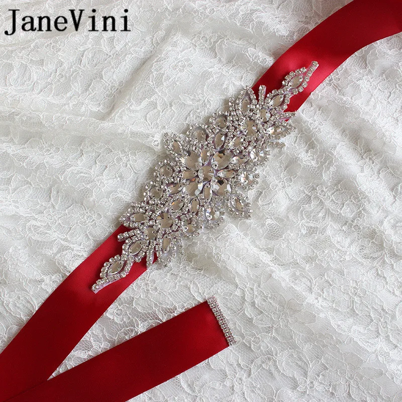 JaneVini Luxury Crystal Rhinestones Wedding Belts and Sashes Silver Jeweled Bridal Sash Bridesmaid Dresses Belt Diamond Ribbon