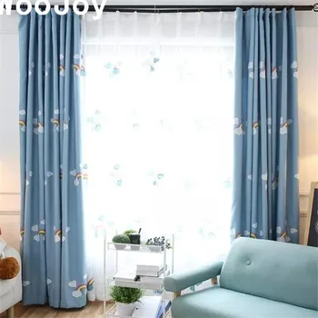 

C1025 Nordic Green Leaves Linen Cotton Thick Blackout Window Curtains Panel for Living Room Tulles Blinds