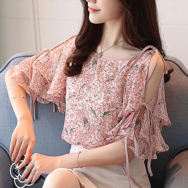 Primavera, verano, 2018 nueva coreana floral cuello gasa estampado top señora ropa lotus señora tops blusas chica S - AliExpress