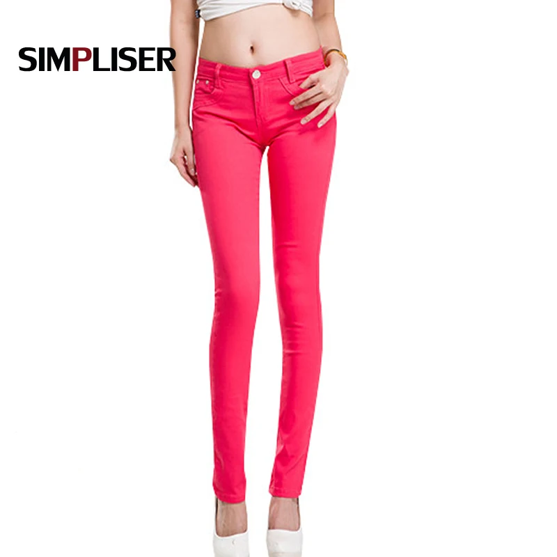 Простые джинсы, узкие брюки для женщин, яркие цвета, размера плюс, женские джинсы, леггинсы 25-32, белые, красные, черные, Femme Pantalon