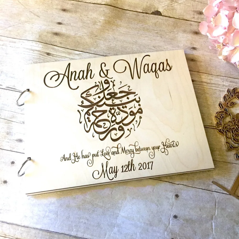 Мусульманская свадьба, деревянная Гостевая книга Nikah, арабская каллиграфия, ром Surah, мусульманская Гостевая книга, Дуа, подарок Nikah, декор Nikah, гостевая книга