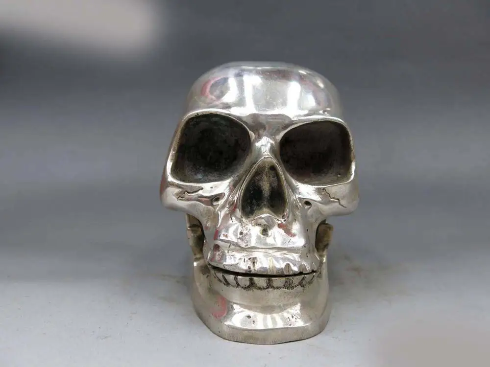 

DS China Silver fine Carved skull Head skeleton Statue sculpture