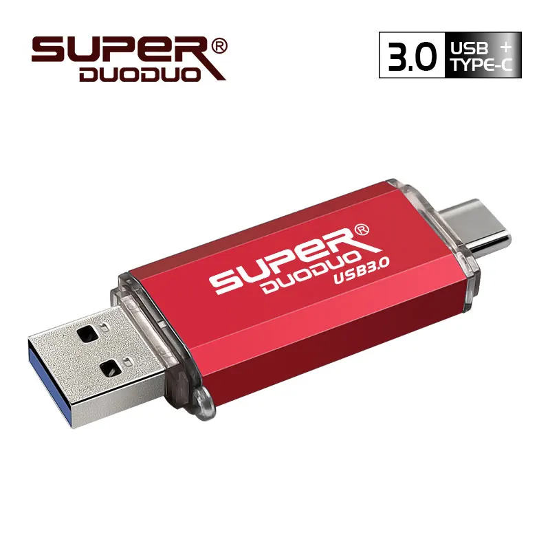 2 в 1 OTG usb флэш-накопитель высокоскоростной флеш-накопитель 128 Гб 64 ГБ 32 ГБ 16 ГБ 8 ГБ usb 3,0 Флешка для type-c/Android/PC - Цвет: red