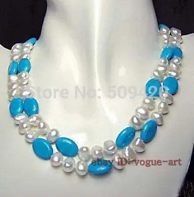 

W&O655 >>Valentine's Day gift! WOMEN'S NATURE FRESHWATER PEARL & TURQUOISE NECKLACE 32''