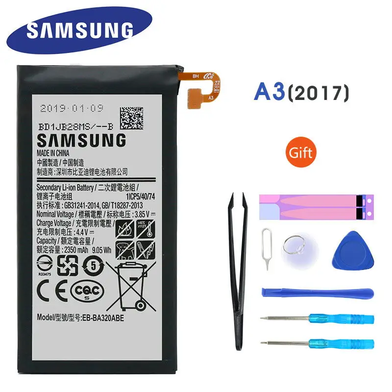 Samsung Оригинал Galaxy A3 2017 Edition батарея для samsung SM-A320 A320F 2350mAh EB-BA320ABE сменная мобильного