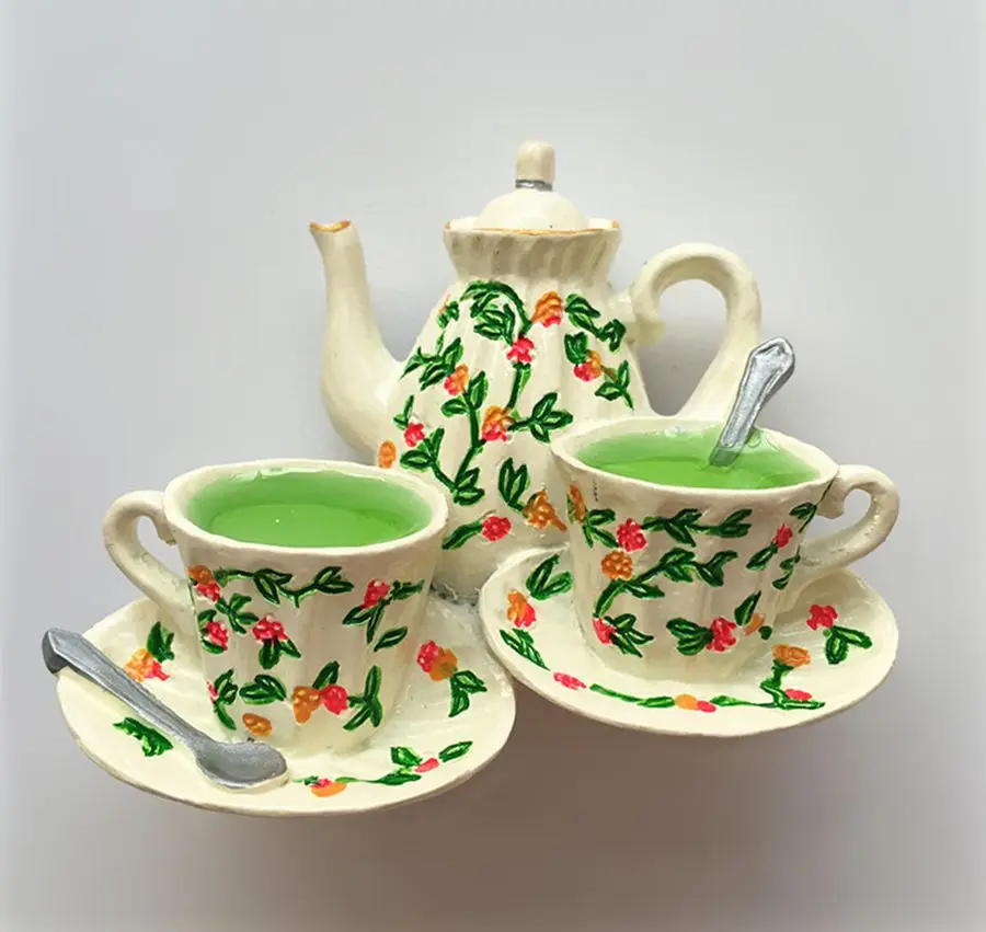 Японский цветочный пасторальный чайник Matcha 3D магниты на холодильник из смолы