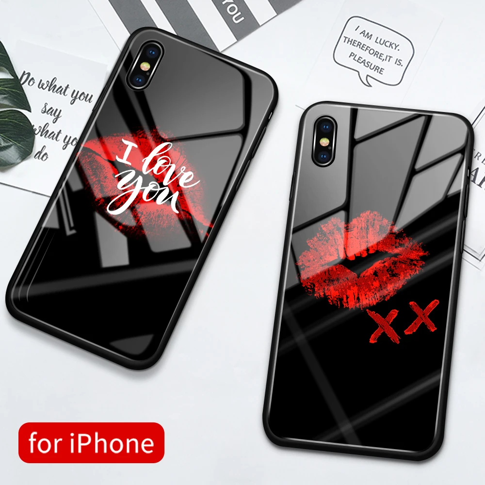 Чехол для iphone 11 стеклянная задняя крышка чехол xs max девочек с рисунком губ iPhone 6 6s 7