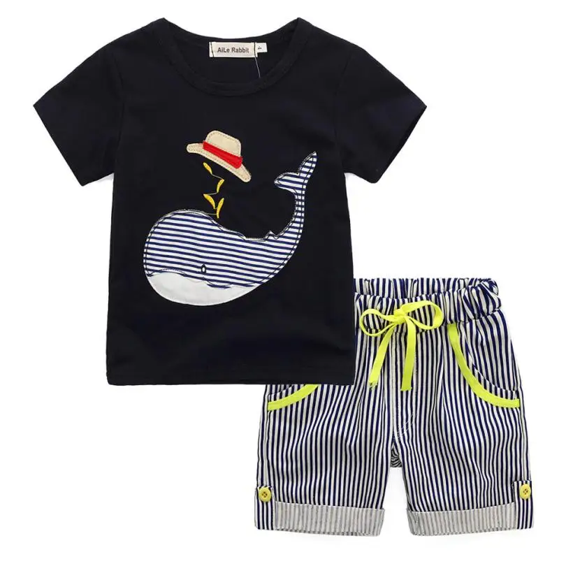 

Toddler Kids Baby Boy Cartoon T-shirt Top+Striped Short Pants Outfit Clothes Set delicate whale print kids clothes August 8