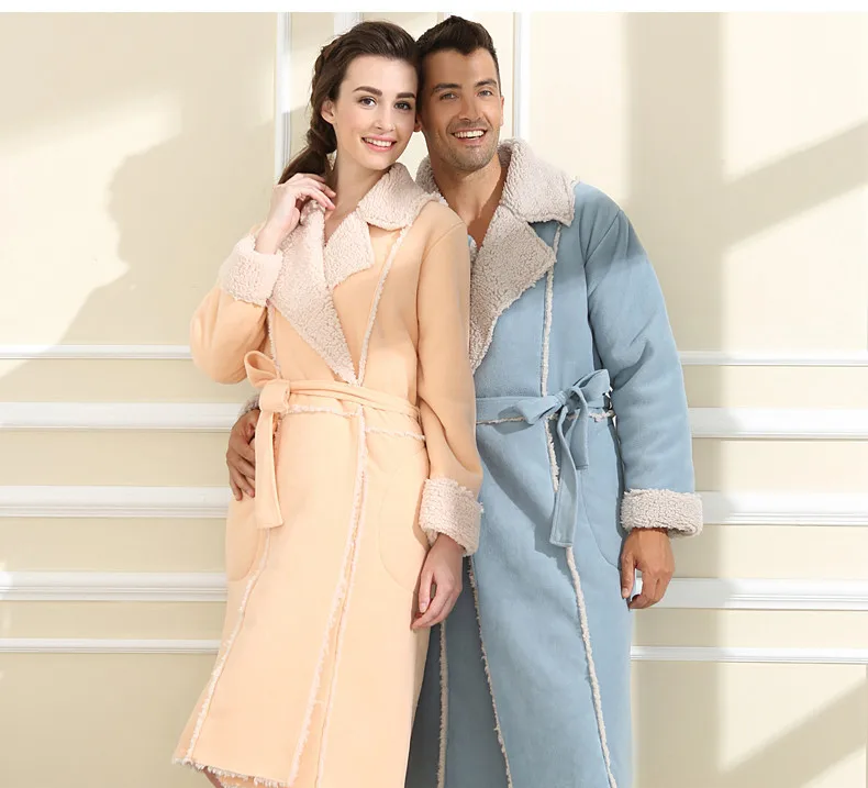 Зимний халат с отложным воротником для влюбленных хлопковые бархатные халаты для пар, халат с длинными рукавами размера плюс женская теплая плотная Пижама
