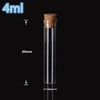 

60*12mm 4ml Mini Clear Glass Bottles With Cork Empty Glass Vials Jars Small Wishing Bottle 200pcs
