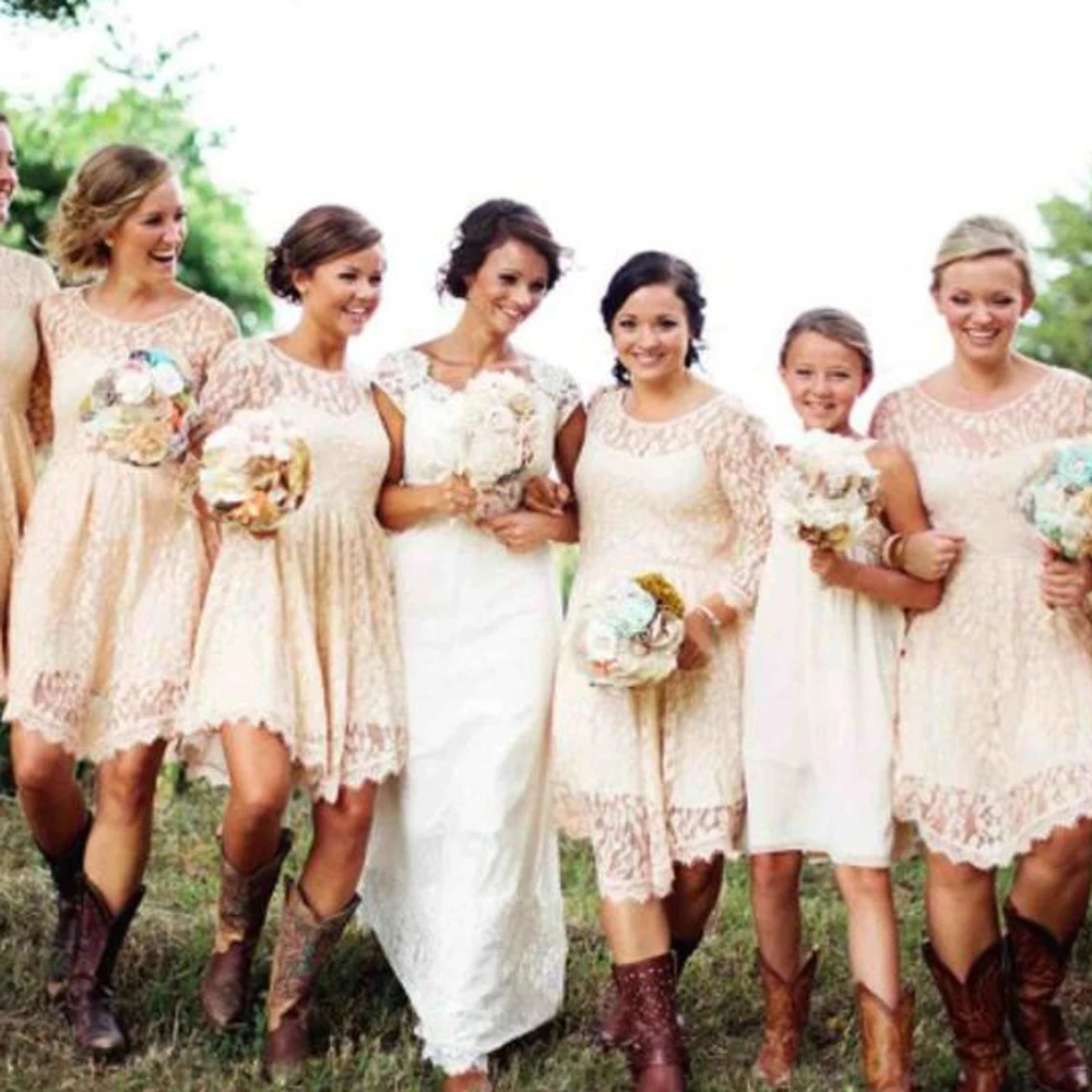 short ivory bridesmaid dresses