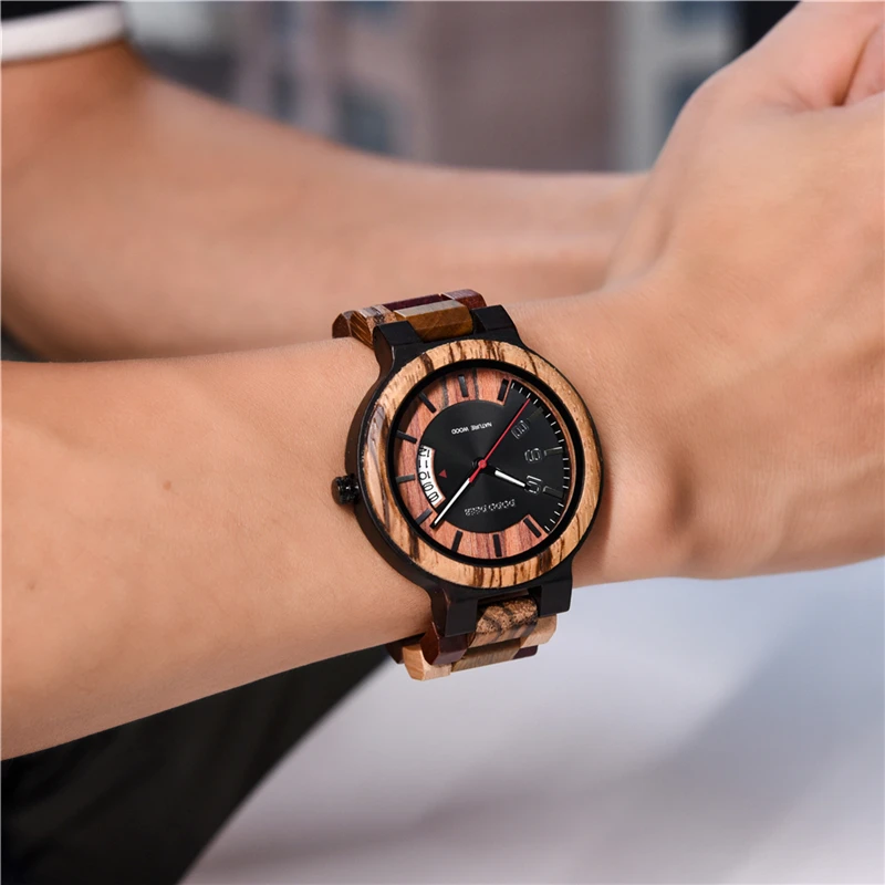 

DODO DEER Modern Quartz Watch Men Complete Calendar Colorful Wood Watch Strap High Quality Casual Wrist Watches for Male OEM C07