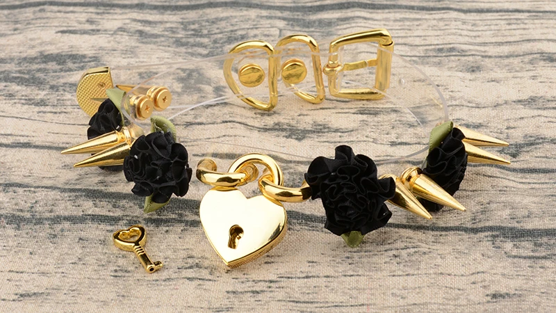 New Sexy Handcrafted Wholesale Harajuku Rose Clear Safe PadLock Heart Collar Chokers Necklace Flower Double Spikes Vinyl Chaplet 9
