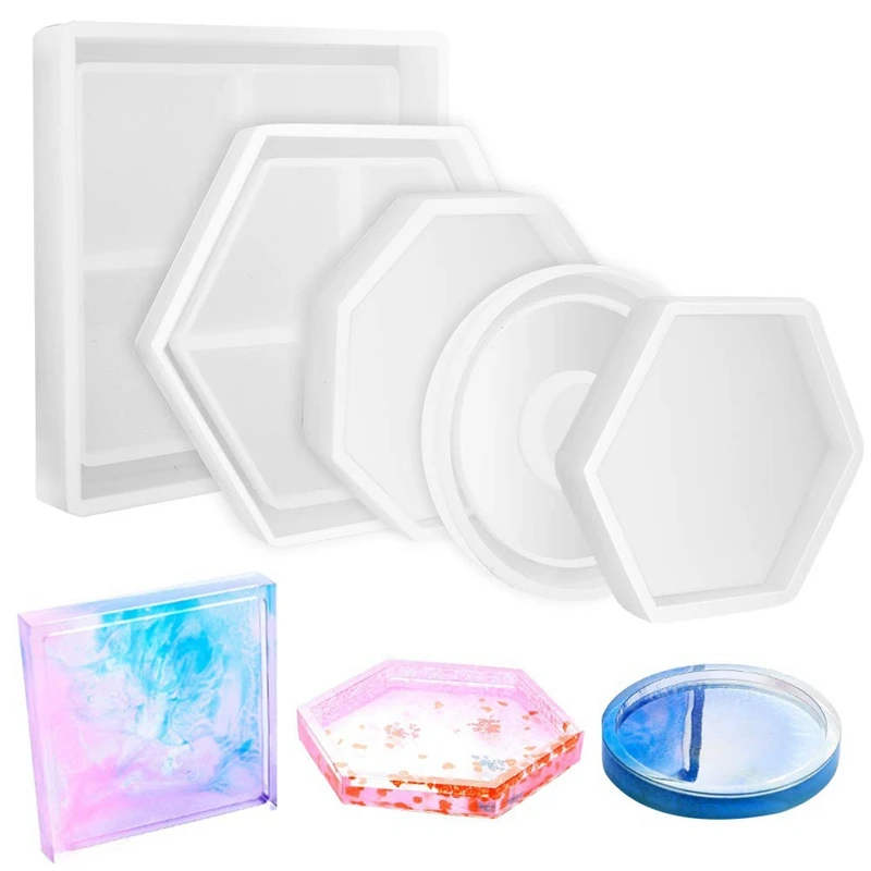 5 шт. Diy Coaster силиконовая форма в комплекте квадратная Шестигранная круглая восьмиугольная форма для смолы, бетона, цемента, украшения дома