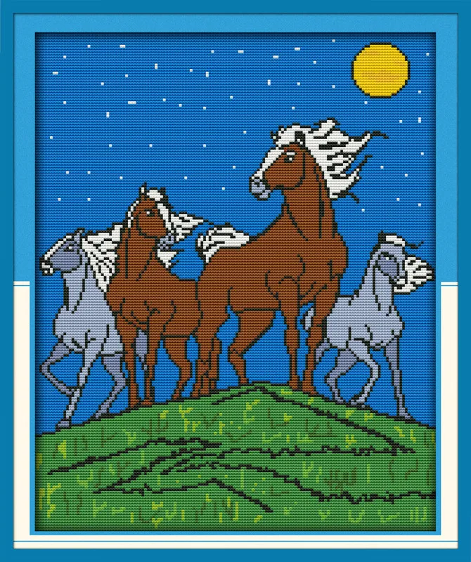 Horses in the moonlight Counted Cross Stitch DMC standard Cross Stitch DIY Cross-Stitch Kit Hand made Embroidery for Needlework