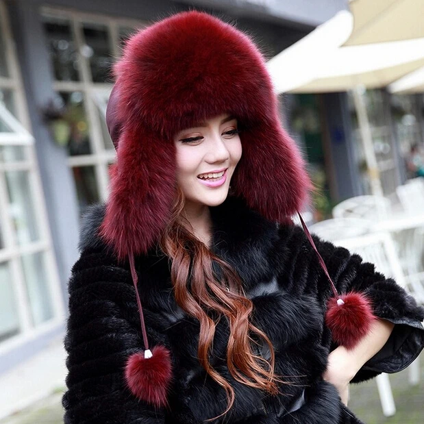 

Hot sale winter hats for women 100/% real fox fur hat caps women genuine fox fur hats ear protection cap fur bomber hat