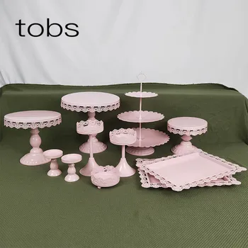

11pcs Thin Plate Pink Wedding Decoration With Crystal Display 3 Tier Cupcake Metal cake stand