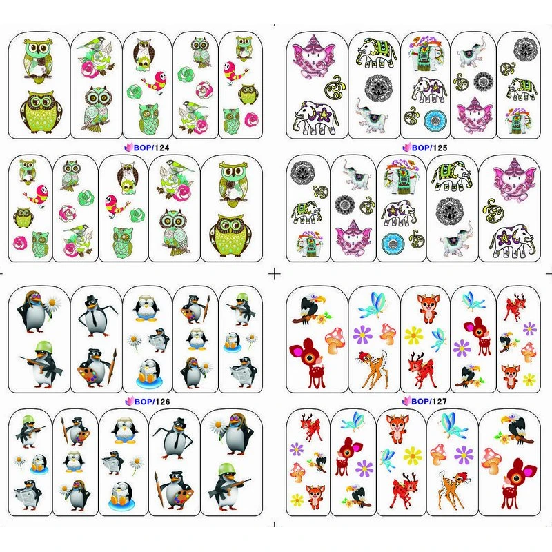 

4 PACKS / LOT CARTOON CUTE ANIMAL OWL DEER PENGUIN ELEPHANT NAIL TATTOOS STICKER WATER DECAL NAIL ART BOP124-127